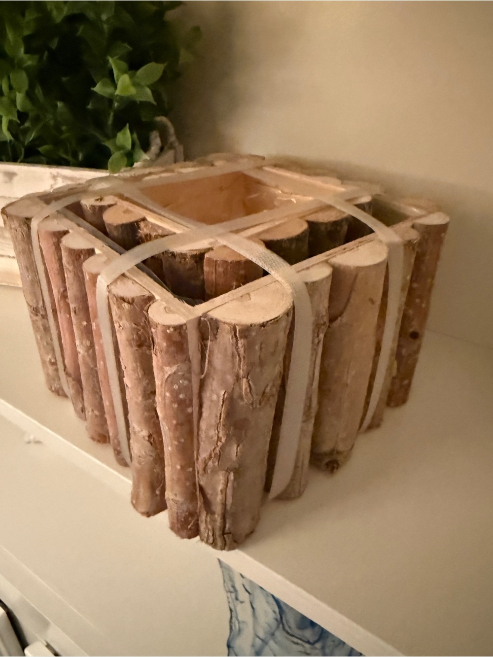 Rustic Square Wooden Rustic Log Planters with Lining   Nesting Set of 2 NEW